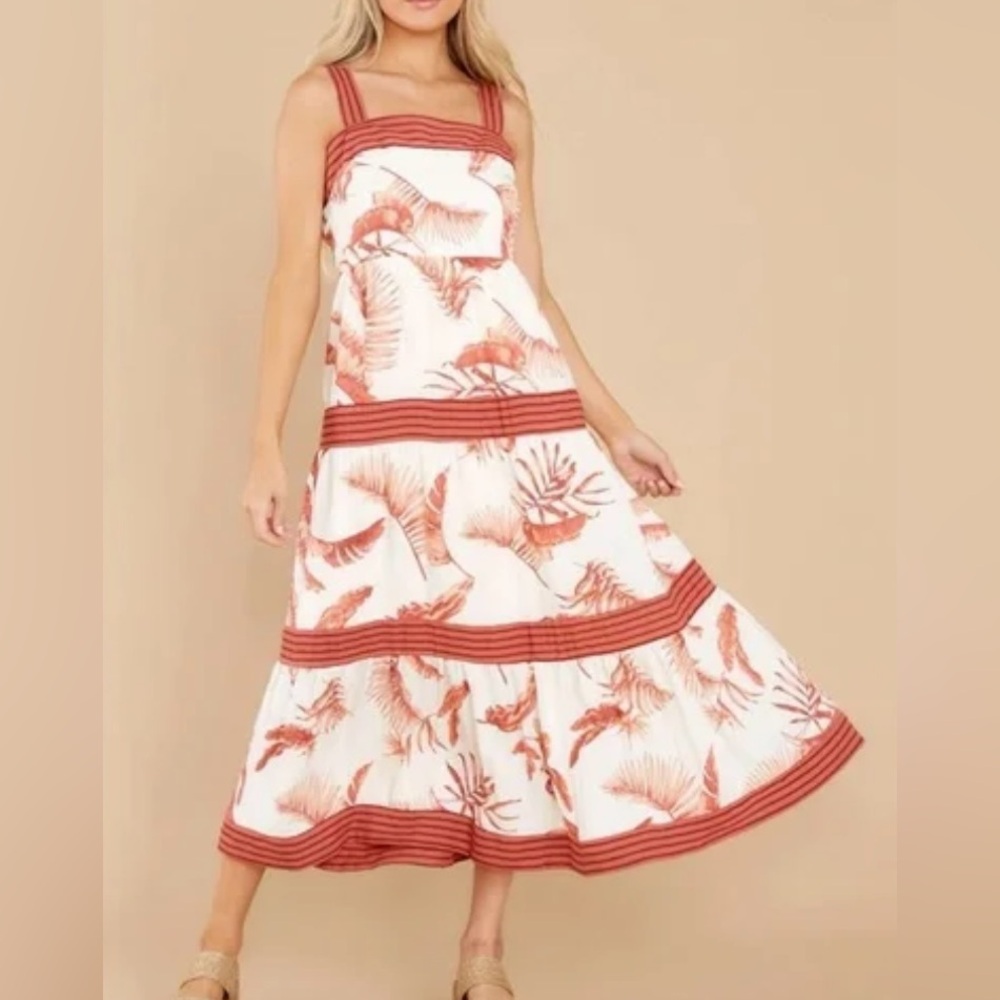 NWT Bohme midi summer dress in terracotta size M adjustable straps via buttons